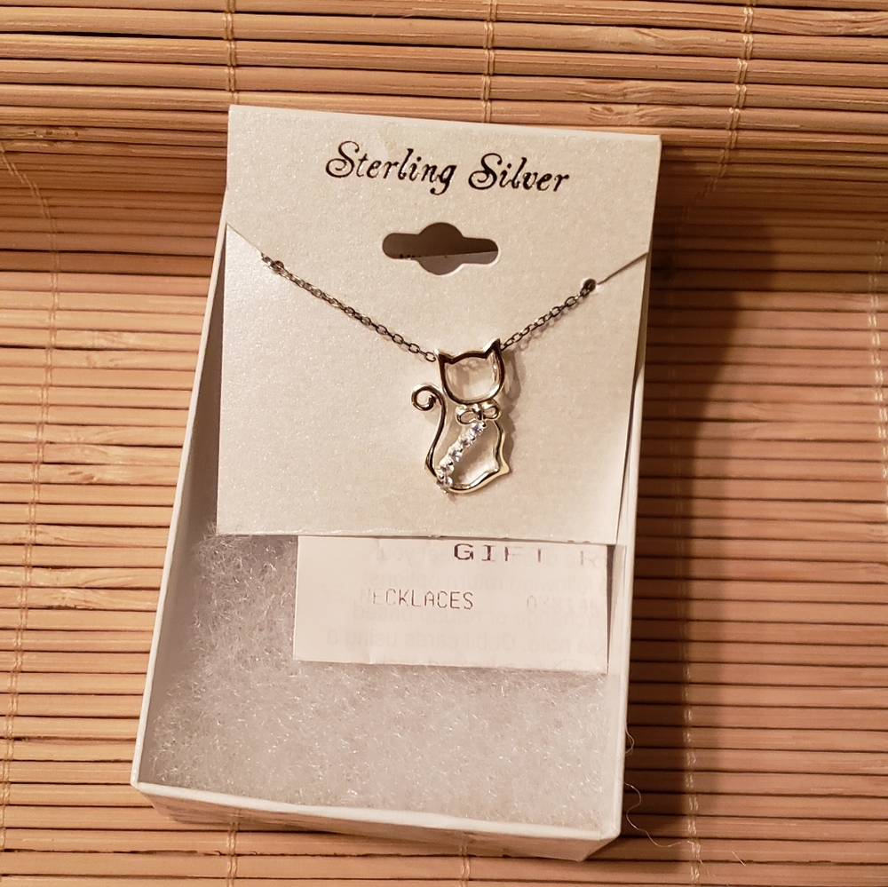 Cute sterling silver cat necklace
